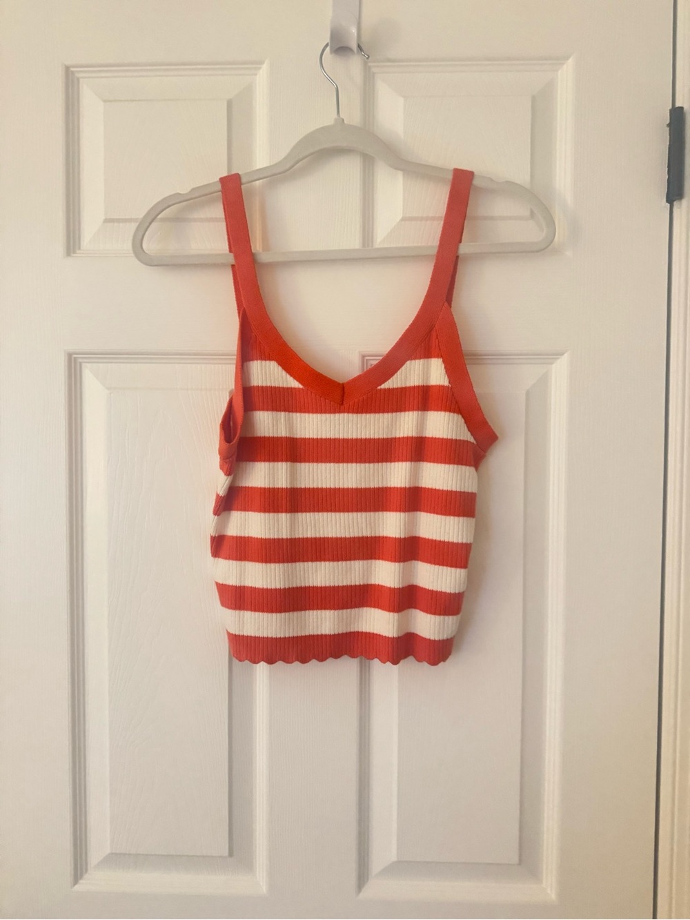 Universal Thread Red and White Striped Ribbed V-Neck Tank